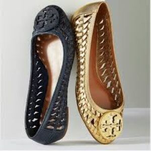 Tory Burch Haurache Gold Ballet Flats 8.5 Leather